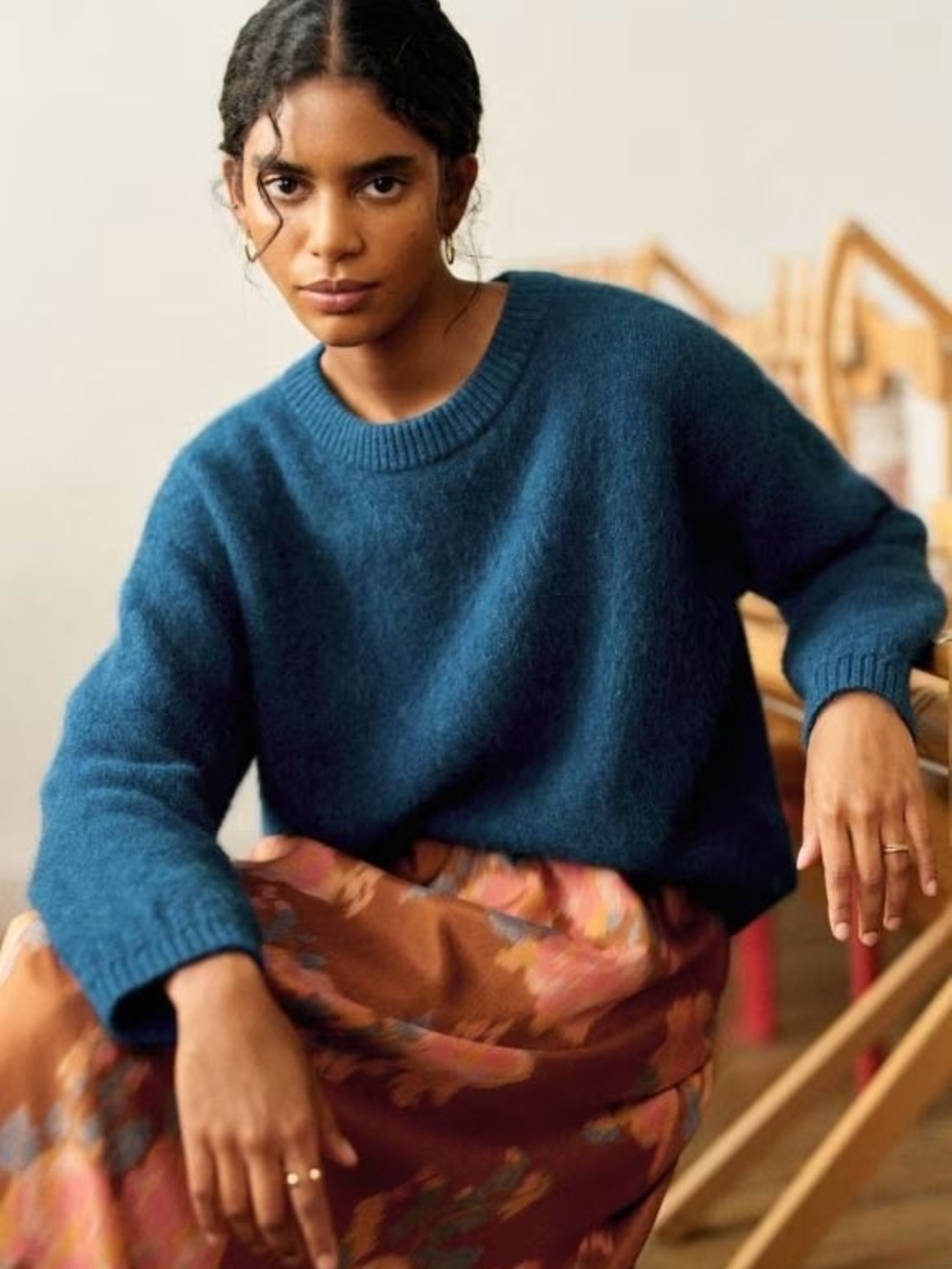 Sezane Amiel Jumper In Blue Peacock, Medium